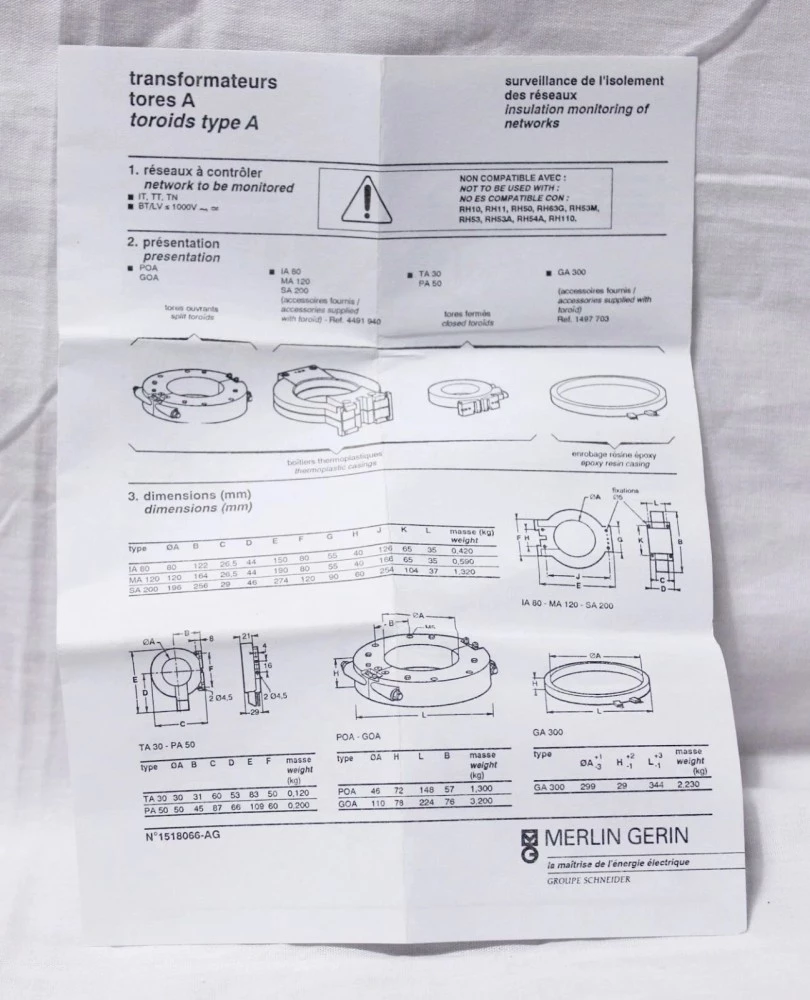 Merlin Gerin Vigirex Schneider 50486 Split toroid for residual current protection POA - Ø 110 mm